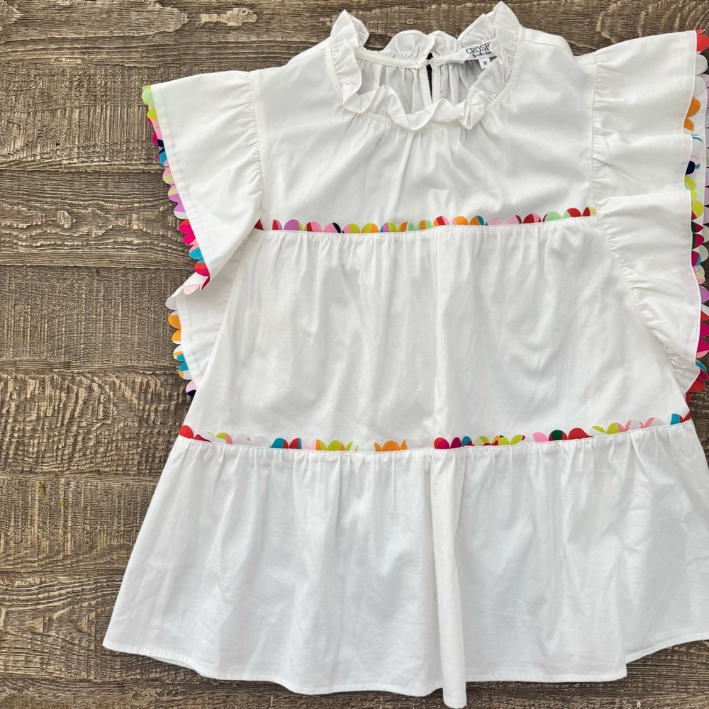 CROSBY by Mollie Burch White High Neck Blakely Blouse medium - Picture 6 of 11